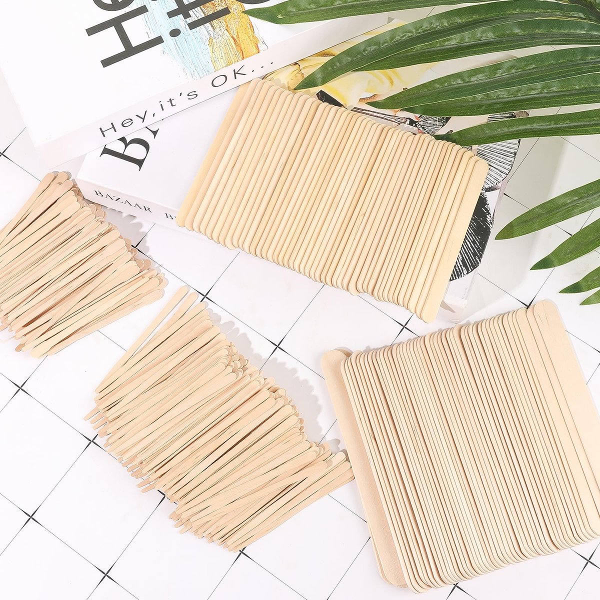 SNWbamood 500 Pcs Assorted Wooden Waxing Sticks for Hair Removal – 4 Sizes, Natural Wood Applicators for Body, Legs, Face Avelisse