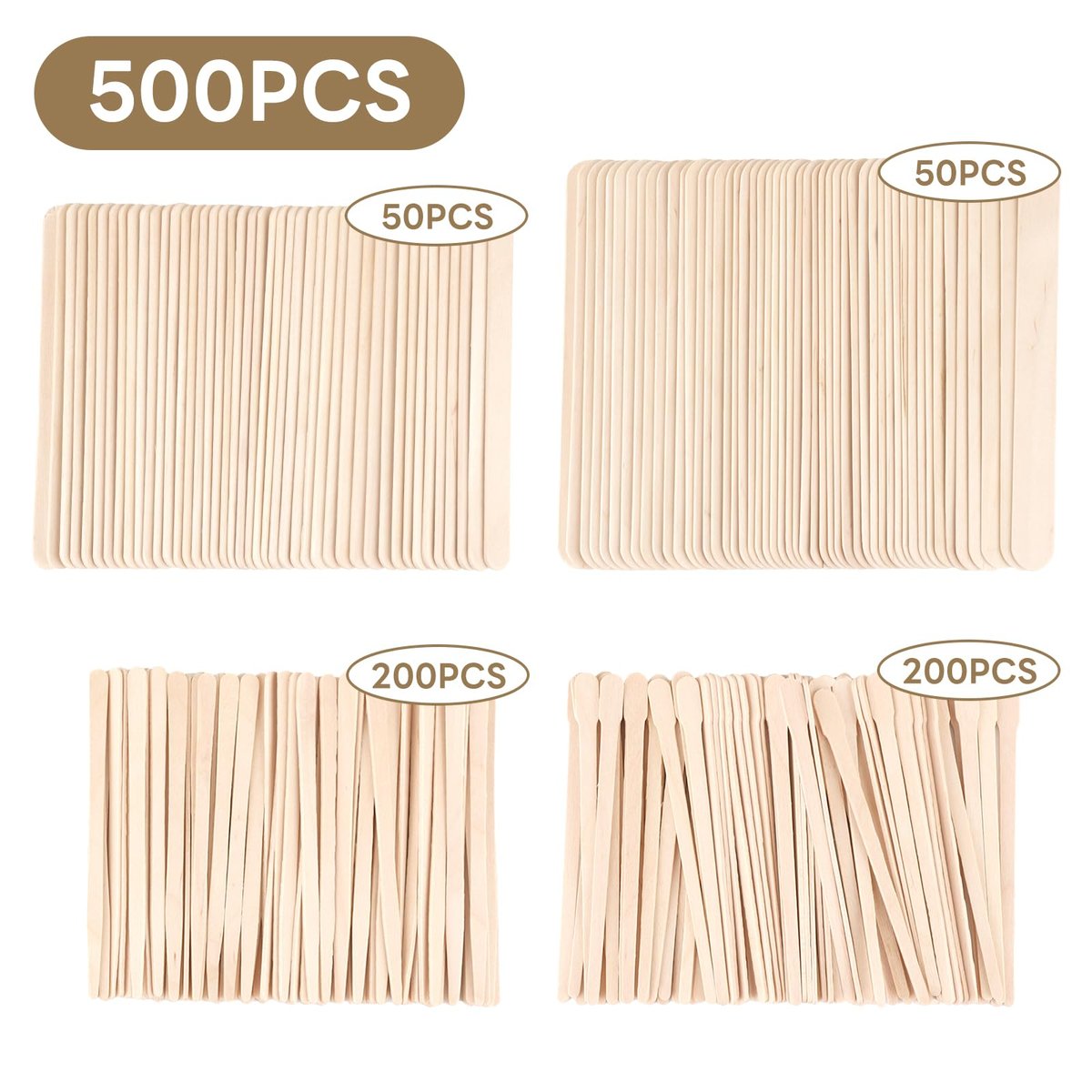 SNWbamood 500 Pcs Assorted Wooden Waxing Sticks for Hair Removal – 4 Sizes, Natural Wood Applicators for Body, Legs, Face Avelisse