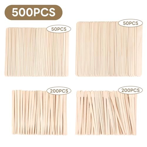 SNWbamood 500 Pcs Assorted Wooden Waxing Sticks for Hair Removal – 4 Sizes, Natural Wood Applicators for Body, Legs, Face Avelisse