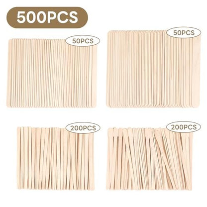 SNWbamood 500 Pcs Assorted Wooden Waxing Sticks for Hair Removal – 4 Sizes, Natural Wood Applicators for Body, Legs, Face Avelisse