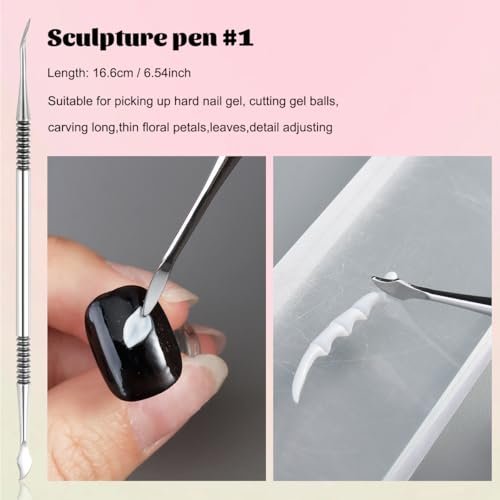Fcozpjk Nail Art Sculpture Pen Set - 3PCS Double-Head Stainless Steel 3D Gel Art Sculpting Pens with Dotting Tools for Acrylic Powder Flower Design, Builder Gel, Chrome Powder Applicator - görsel 8
