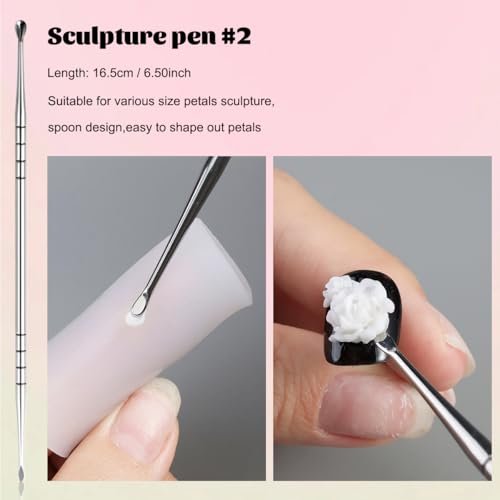 Fcozpjk Nail Art Sculpture Pen Set - 3PCS Double-Head Stainless Steel 3D Gel Art Sculpting Pens with Dotting Tools for Acrylic Powder Flower Design, Builder Gel, Chrome Powder Applicator - görsel 10