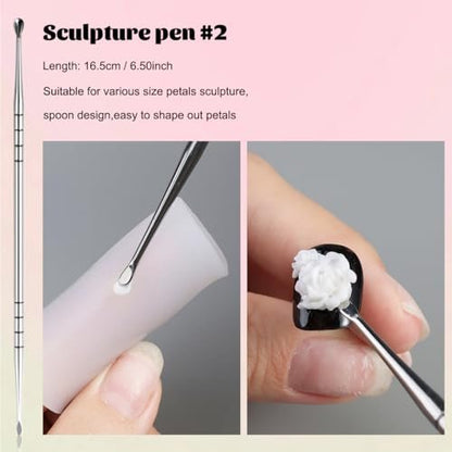 Fcozpjk Nail Art Sculpture Pen Set - 3PCS Double-Head Stainless Steel 3D Gel Art Sculpting Pens with Dotting Tools for Acrylic Powder Flower Design, Builder Gel, Chrome Powder Applicator