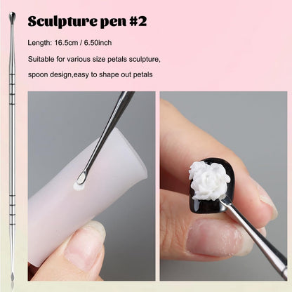 Fcozpjk Nail Art Sculpture Pen Set - 3PCS Double-Head Stainless Steel 3D Gel Art Sculpting Pens with Dotting Tools for Acrylic Powder Flower Design, Builder Gel, Chrome Powder Applicator