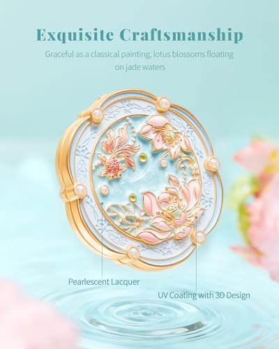 Imperblooms Lotus Bloom Compact Mirror – Small 2X Magnifying Makeup Mirror for Purse, Mini Portable Folding Blue Mirror, Chinese Style Gift for Women & Girls Avelisse