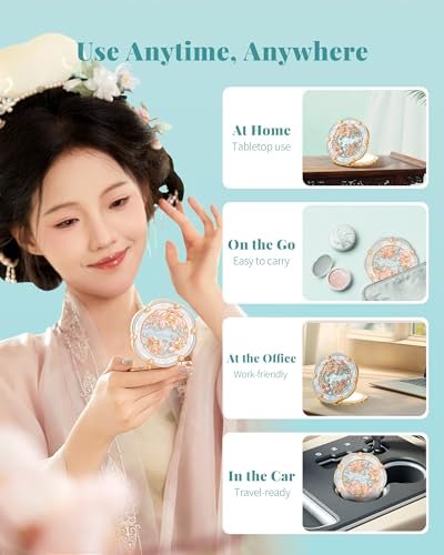 Imperblooms Lotus Bloom Compact Mirror – Small 2X Magnifying Makeup Mirror for Purse, Mini Portable Folding Blue Mirror, Chinese Style Gift for Women & Girls Avelisse