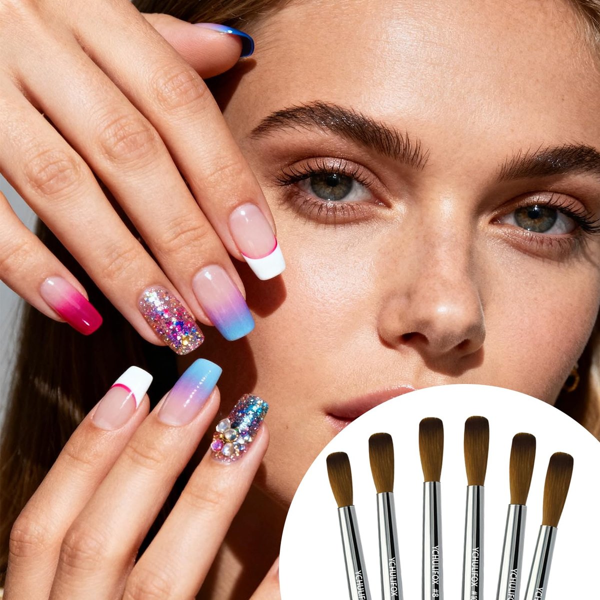 YCHULIFOX Acrylic Art Nail Kit with 6-Size Brushes (4/6/8/10/12/14) for Dip Powder & Gel Nail Art, Easily Reinforce Nail Extensions for DIY Home Salon & Professional Use Avelisse