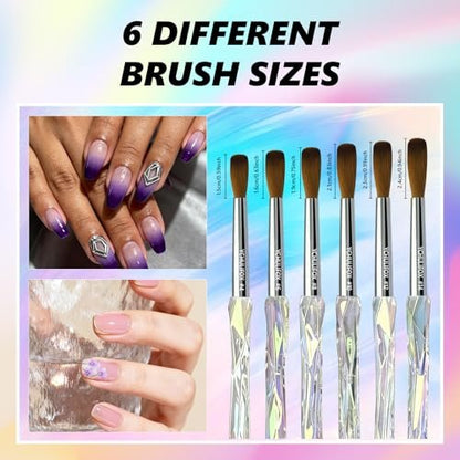 YCHULIFOX Acrylic Art Nail Kit with 6-Size Brushes (4/6/8/10/12/14) for Dip Powder & Gel Nail Art, Easily Reinforce Nail Extensions for DIY Home Salon & Professional Use Avelisse