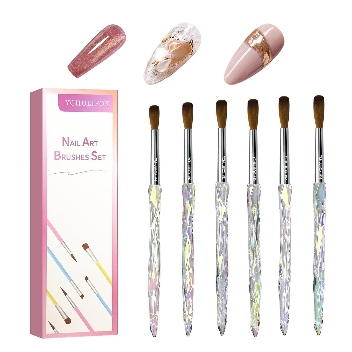 YCHULIFOX Acrylic Art Nail Kit with 6-Size Brushes (4/6/8/10/12/14) for Dip Powder & Gel Nail Art, Easily Reinforce Nail Extensions for DIY Home Salon & Professional Use Avelisse