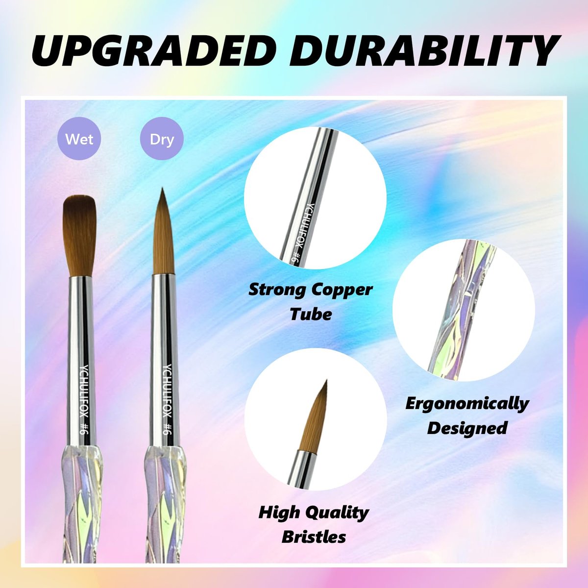 YCHULIFOX Acrylic Art Nail Kit with 6-Size Brushes (4/6/8/10/12/14) for Dip Powder & Gel Nail Art, Easily Reinforce Nail Extensions for DIY Home Salon & Professional Use Avelisse