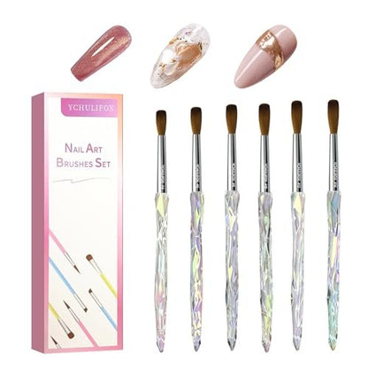 YCHULIFOX Acrylic Art Nail Kit with 6-Size Brushes (4/6/8/10/12/14) for Dip Powder & Gel Nail Art, Easily Reinforce Nail Extensions for DIY Home Salon & Professional Use Avelisse