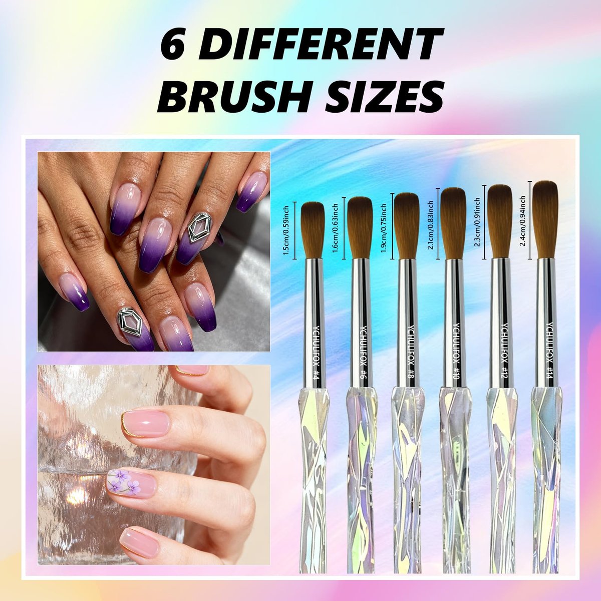 YCHULIFOX Acrylic Art Nail Kit with 6-Size Brushes (4/6/8/10/12/14) for Dip Powder & Gel Nail Art, Easily Reinforce Nail Extensions for DIY Home Salon & Professional Use Avelisse