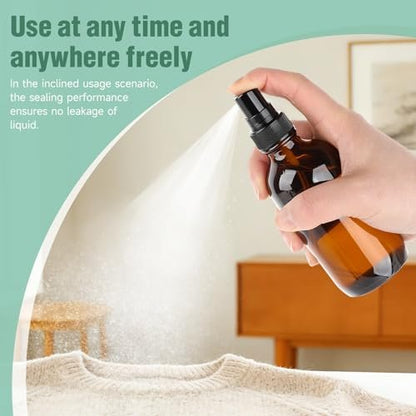 Vitreaux 4oz Amber Glass Spray Bottles - Fine Mist Sprayer Set of 4 - Refillable Small Spray Bottles for Oil, Perfume, Body Sprays & Travel
