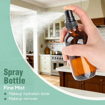 Vitreaux 4oz Amber Glass Spray Bottles - Fine Mist Sprayer Set of 4 - Refillable Small Spray Bottles for Oil, Perfume, Body Sprays & Travel