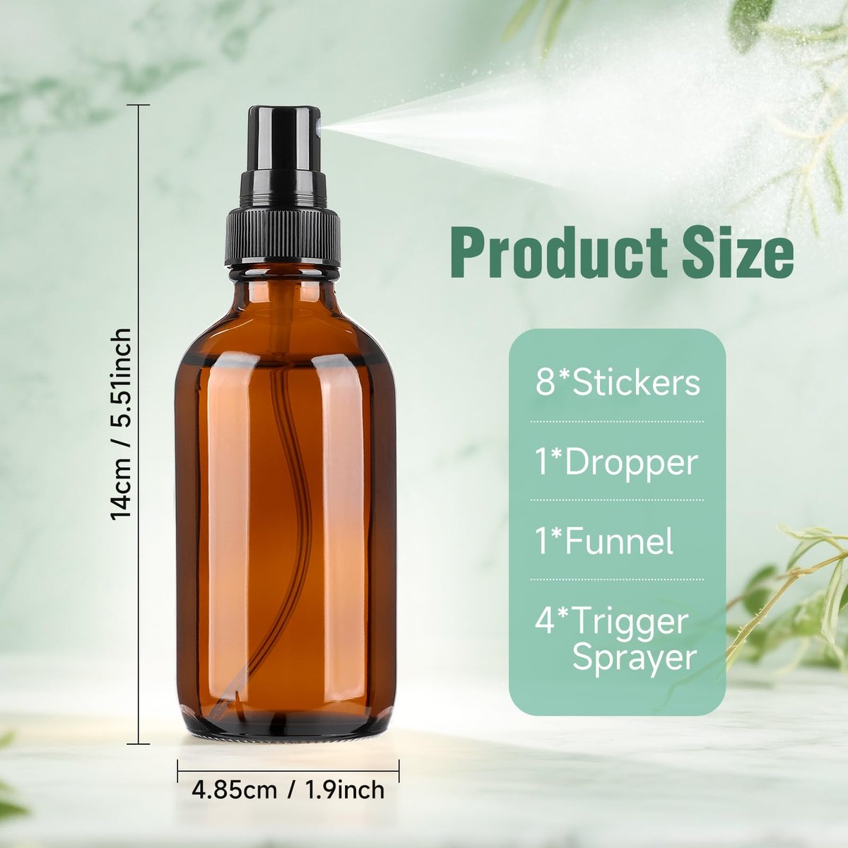 Vitreaux 4oz Amber Glass Spray Bottles - Fine Mist Sprayer Set of 4 - Refillable Small Spray Bottles for Oil, Perfume, Body Sprays & Travel - görsel 3