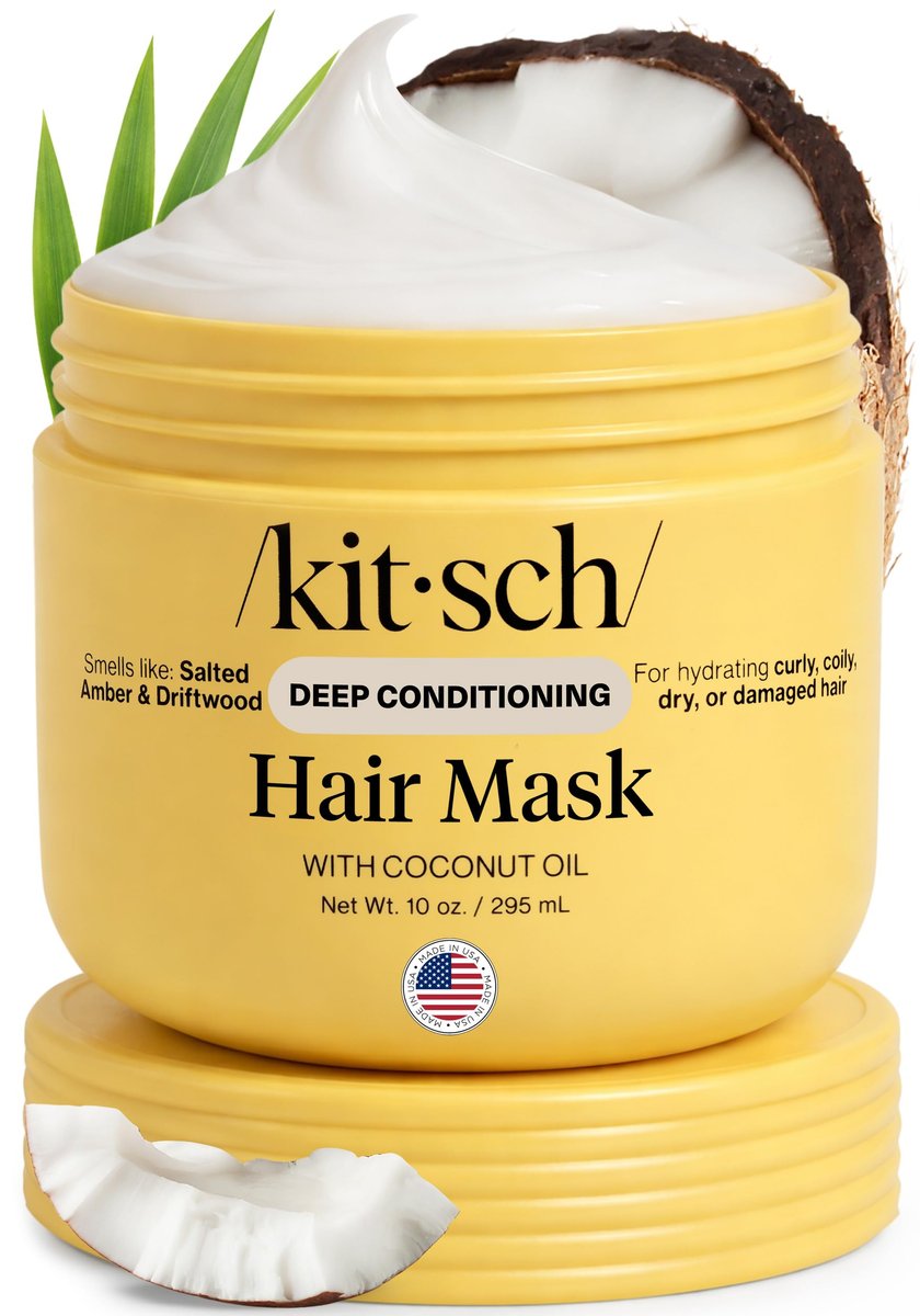 Kitsch Moisturizing Hair Mask for Damaged Hair – Coconut Oil Deep Conditioner – Frizz-Reducing Treatment for Curly, Coily & All Hair Types – 10 oz Avelisse