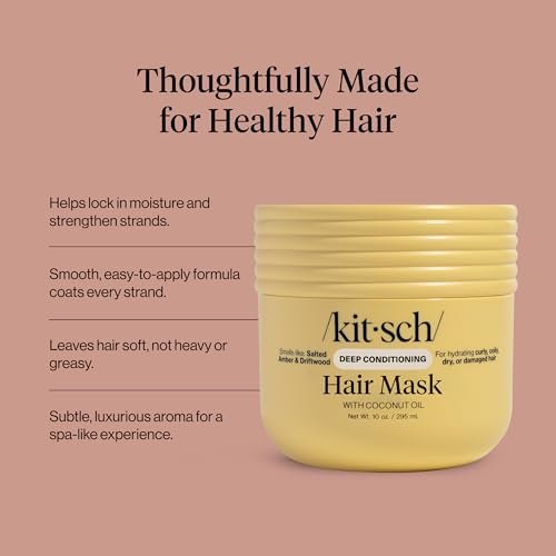 Kitsch Moisturizing Hair Mask for Damaged Hair – Coconut Oil Deep Conditioner – Frizz-Reducing Treatment for Curly, Coily & All Hair Types – 10 oz Avelisse