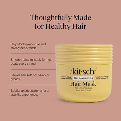 Kitsch Moisturizing Hair Mask for Damaged Hair – Coconut Oil Deep Conditioner – Frizz-Reducing Treatment for Curly, Coily & All Hair Types – 10 oz Avelisse