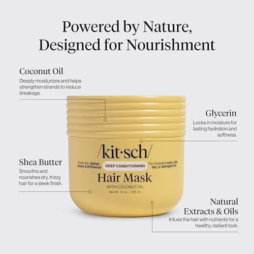 Kitsch Moisturizing Hair Mask for Damaged Hair – Coconut Oil Deep Conditioner – Frizz-Reducing Treatment for Curly, Coily & All Hair Types – 10 oz Avelisse