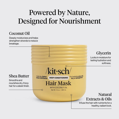 Kitsch Moisturizing Hair Mask for Damaged Hair – Coconut Oil Deep Conditioner – Frizz-Reducing Treatment for Curly, Coily & All Hair Types – 10 oz Avelisse
