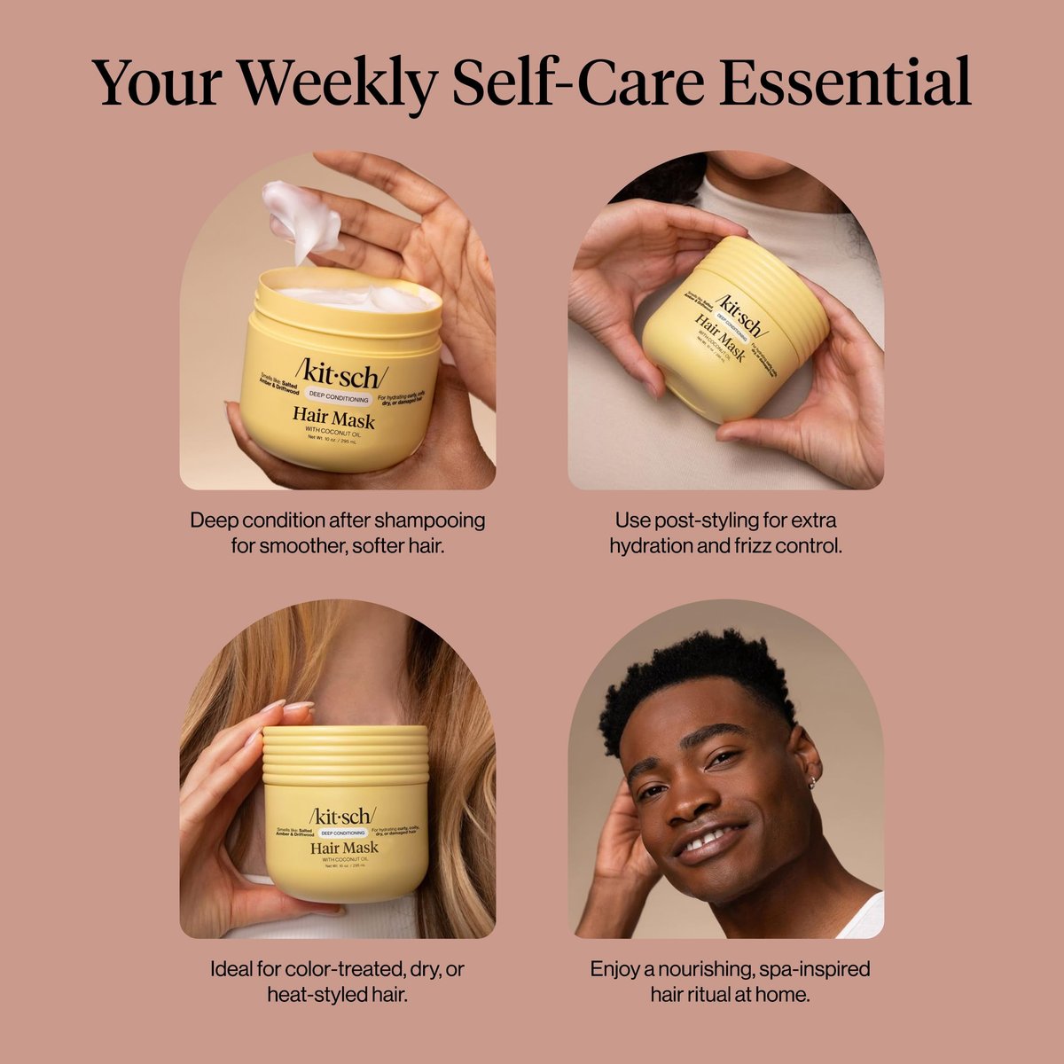 Kitsch Moisturizing Hair Mask for Damaged Hair – Coconut Oil Deep Conditioner – Frizz-Reducing Treatment for Curly, Coily & All Hair Types – 10 oz Avelisse