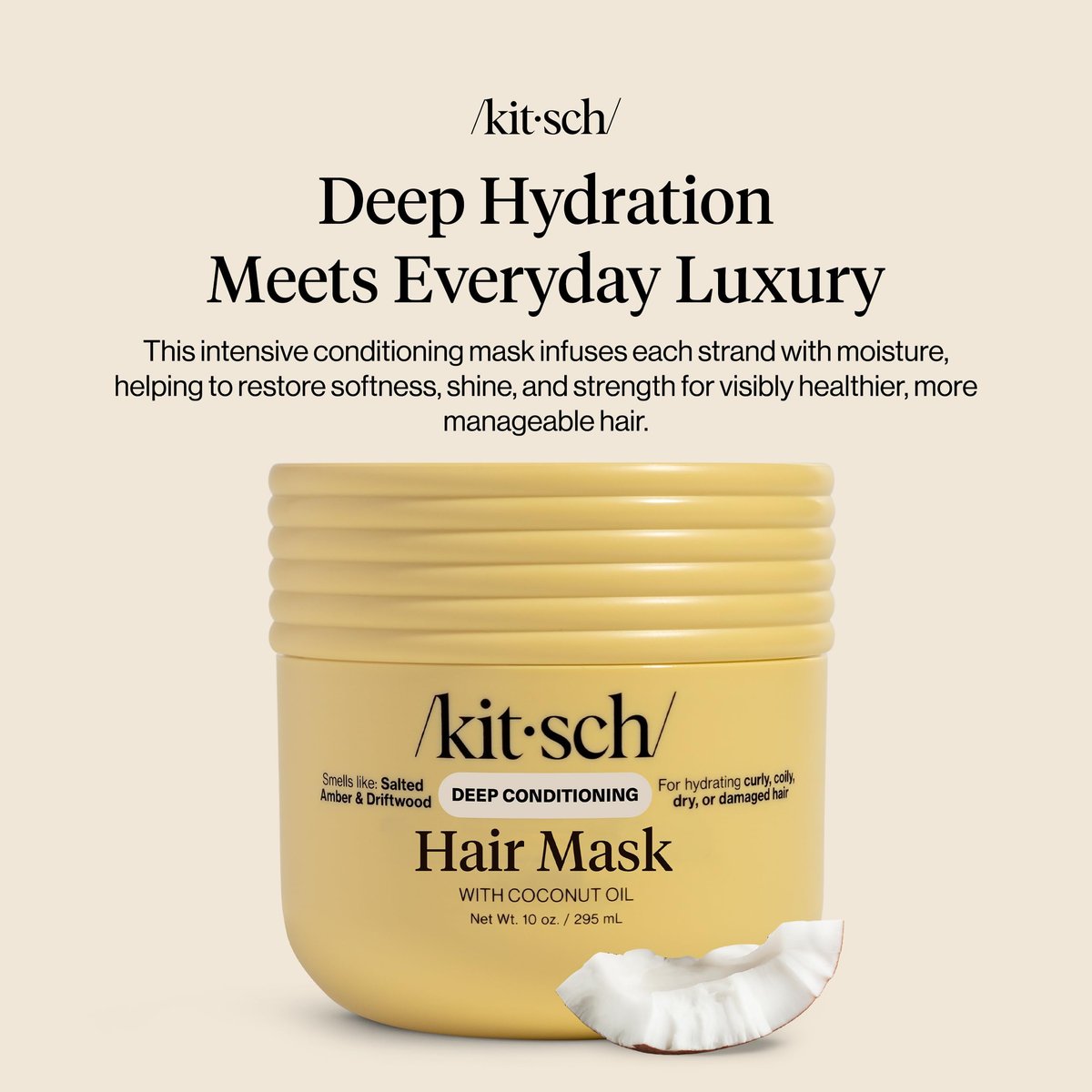 Kitsch Moisturizing Hair Mask for Damaged Hair – Coconut Oil Deep Conditioner – Frizz-Reducing Treatment for Curly, Coily & All Hair Types – 10 oz Avelisse