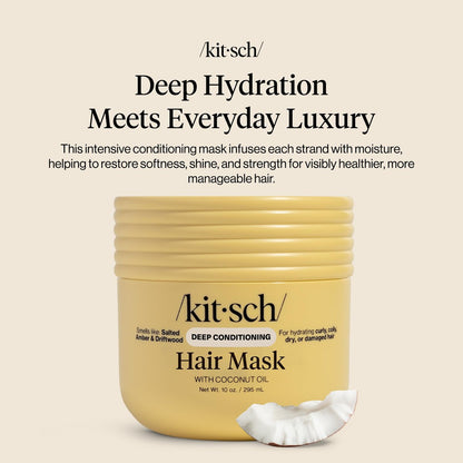 Kitsch Moisturizing Hair Mask for Damaged Hair – Coconut Oil Deep Conditioner – Frizz-Reducing Treatment for Curly, Coily & All Hair Types – 10 oz Avelisse