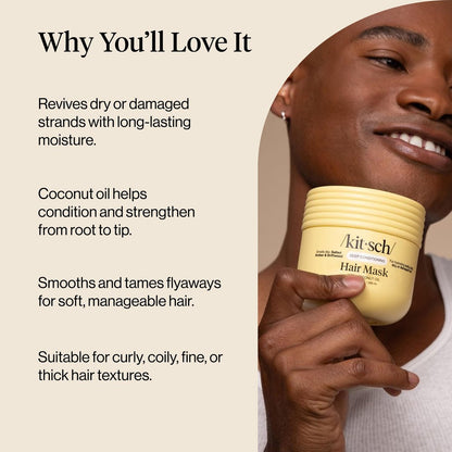 Kitsch Moisturizing Hair Mask for Damaged Hair – Coconut Oil Deep Conditioner – Frizz-Reducing Treatment for Curly, Coily & All Hair Types – 10 oz Avelisse