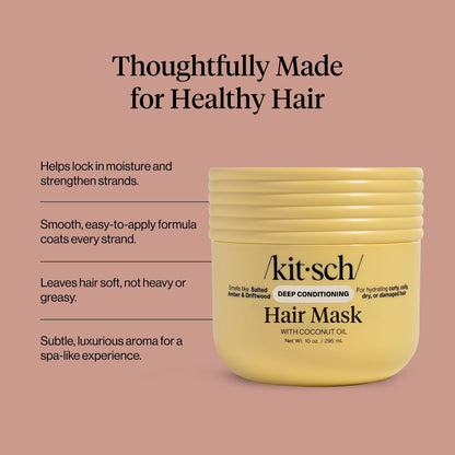 Kitsch Moisturizing Hair Mask for Damaged Hair – Coconut Oil Deep Conditioner – Frizz-Reducing Treatment for Curly, Coily & All Hair Types – 10 oz Avelisse