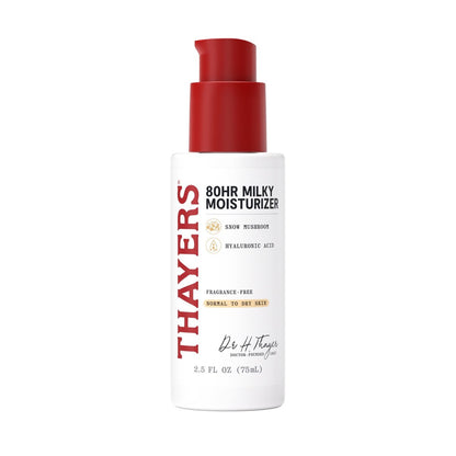 THAYERS 80HR Face Moisturizer with Hyaluronic Acid and Snow Mushroom, Lightweight Fragrance Free Face Cream for Normal to Dry Skin, 2.5 Oz