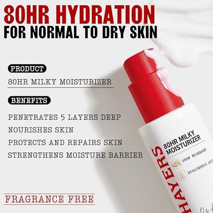THAYERS 80HR Face Moisturizer with Hyaluronic Acid and Snow Mushroom, Lightweight Fragrance Free Face Cream for Normal to Dry Skin, 2.5 Oz