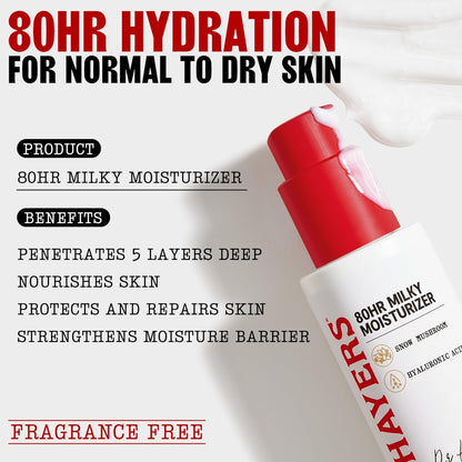 THAYERS 80HR Face Moisturizer with Hyaluronic Acid and Snow Mushroom, Lightweight Fragrance Free Face Cream for Normal to Dry Skin, 2.5 Oz