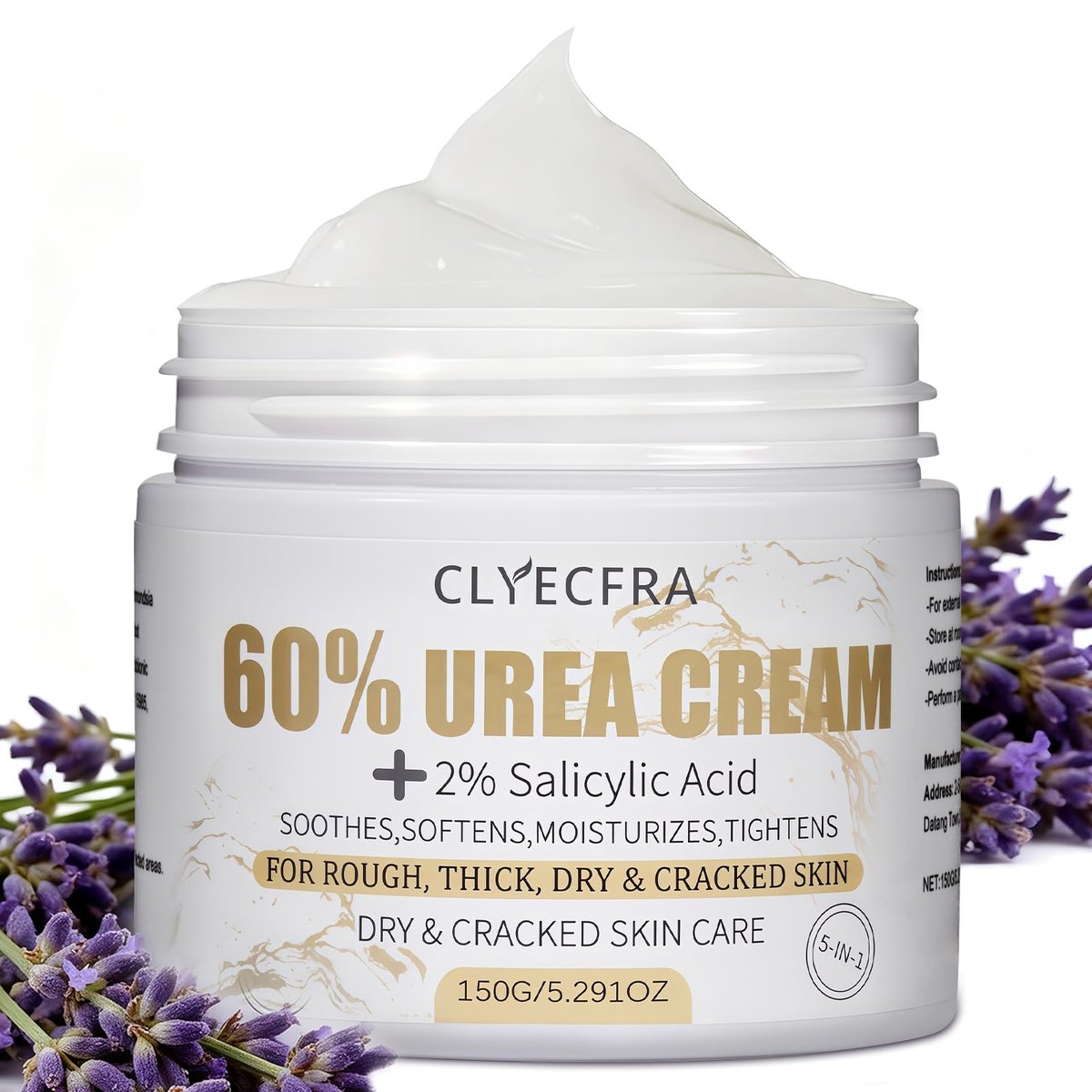 Clyecfra 5-in-1 60% Urea Cream with 2% Salicylic Acid – Maximum Strength Moisturizer for Rough, Dry, Thick & Cracked Skin, Callus Remover, Deep Hydration, 150g - görsel 1