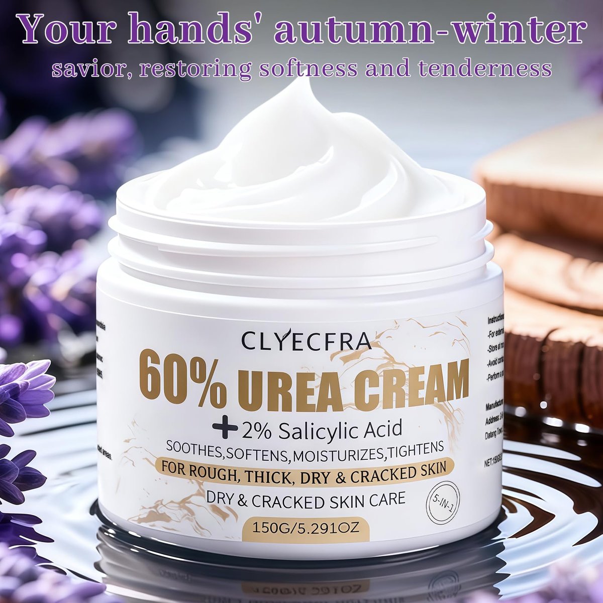 Clyecfra 5-in-1 60% Urea Cream with 2% Salicylic Acid – Maximum Strength Moisturizer for Rough, Dry, Thick & Cracked Skin, Callus Remover, Deep Hydration, 150g - görsel 13
