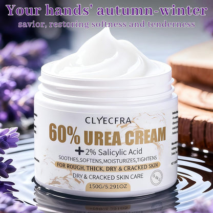 Clyecfra 5-in-1 60% Urea Cream with 2% Salicylic Acid – Maximum Strength Moisturizer for Rough, Dry, Thick & Cracked Skin, Callus Remover, Deep Hydration, 150g