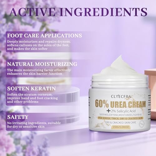 Clyecfra 5-in-1 60% Urea Cream with 2% Salicylic Acid – Maximum Strength Moisturizer for Rough, Dry, Thick & Cracked Skin, Callus Remover, Deep Hydration, 150g - görsel 6