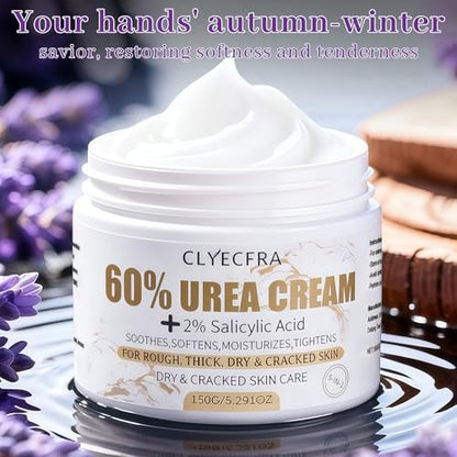 Clyecfra 5-in-1 60% Urea Cream with 2% Salicylic Acid – Maximum Strength Moisturizer for Rough, Dry, Thick & Cracked Skin, Callus Remover, Deep Hydration, 150g