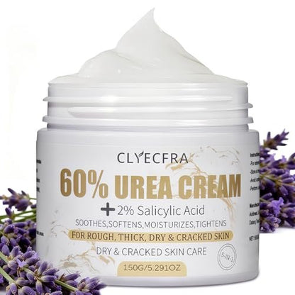 Clyecfra 5-in-1 60% Urea Cream with 2% Salicylic Acid – Maximum Strength Moisturizer for Rough, Dry, Thick & Cracked Skin, Callus Remover, Deep Hydration, 150g