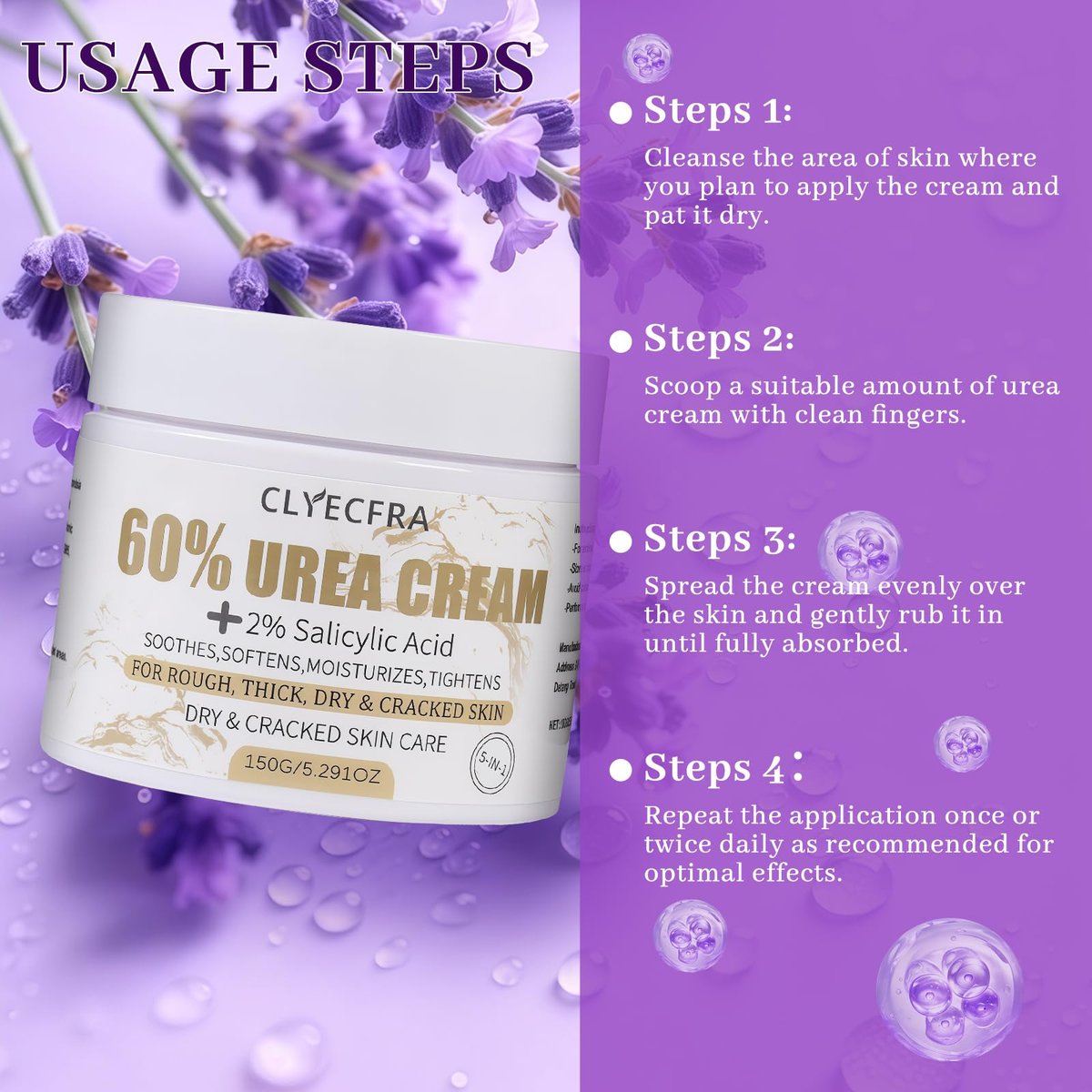 Clyecfra 5-in-1 60% Urea Cream with 2% Salicylic Acid – Maximum Strength Moisturizer for Rough, Dry, Thick & Cracked Skin, Callus Remover, Deep Hydration, 150g - görsel 7