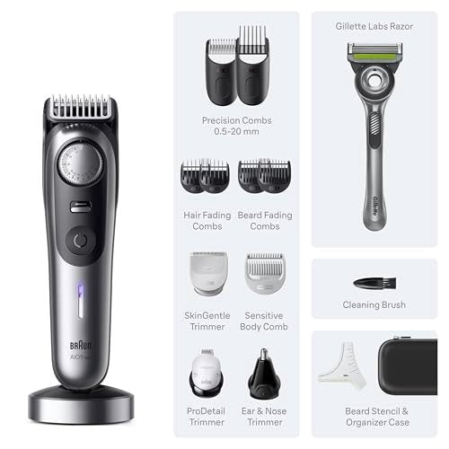 Braun Series 9 PRO All-in-One Beard & Body Grooming Kit for Men, Cordless Trimmer, Hair Clippers & Shaver for Face, Hair & Body with Gillette Labs Razor, AIO 9570 Avelisse