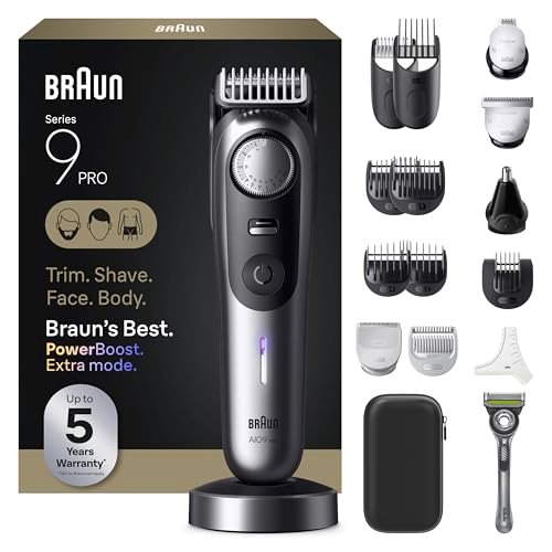 Braun Series 9 PRO All-in-One Beard & Body Grooming Kit for Men, Cordless Trimmer, Hair Clippers & Shaver for Face, Hair & Body with Gillette Labs Razor, AIO 9570 Avelisse