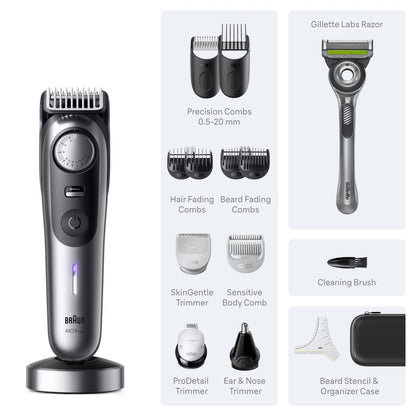 Braun Series 9 PRO All-in-One Beard & Body Grooming Kit for Men, Cordless Trimmer, Hair Clippers & Shaver for Face, Hair & Body with Gillette Labs Razor, AIO 9570 Avelisse