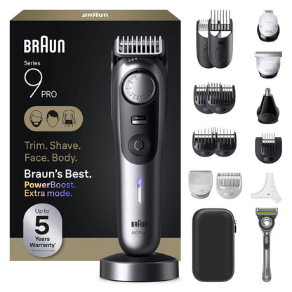 Braun Series 9 PRO All-in-One Beard & Body Grooming Kit for Men, Cordless Trimmer, Hair Clippers & Shaver for Face, Hair & Body with Gillette Labs Razor, AIO 9570 Avelisse