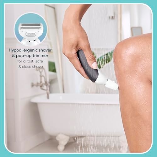 Conair Girlbomb All-in-One Shave & Trim System – Foil Shaver, Dual-Blade Face & Eyebrow Trimmer, Bikini Trimmer for Women, Gentle Hair Removal, Lithium-Ion Rechargeable with USB Charging Cord, White Avelisse