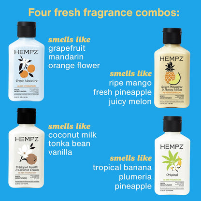 Hempz Mini Moisturizer Kit: Everyday Hydrating Lotion 4-Pack Travel Hand Cream Set (2.25 oz Each)