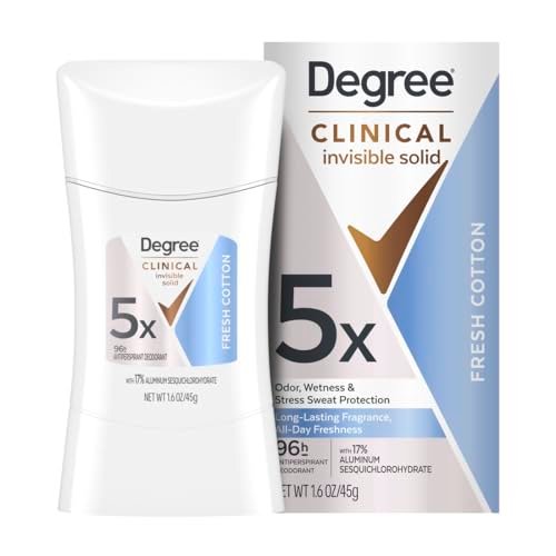 Degree Clinical Strength Antiperspirant Deodorant 96-Hour Sweat and Odor Protection, Fresh Cotton Invisible Solid, 5x Types of Sweat, 1.6 oz - görsel 2
