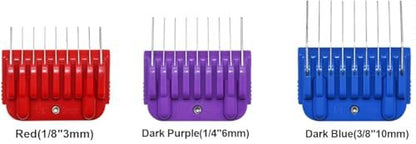 3-Pack Professional Animal Stainless Steel Attachment Guide Comb, Sizes 1/8" to 3/8", Compatible with Andis, Oster A5, Wahl KM10 Series Clipper Detachable Blade Pet, Dog, Cat, and Horse Clipper