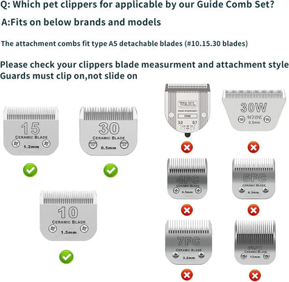 3-Pack Professional Animal Stainless Steel Attachment Guide Comb, Sizes 1/8" to 3/8", Compatible with Andis, Oster A5, Wahl KM10 Series Clipper Detachable Blade Pet, Dog, Cat, and Horse Clipper