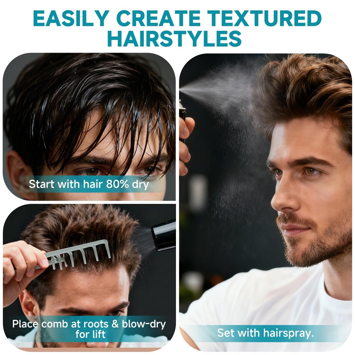 Utmiga Texture Comb – Volumizing Fluffy Styling Comb for Men & Women, Wide-Tooth Texturizing Tool for Volume & Fringe Parting, ABS Plastic with Textured Grip, Grey - görsel 7