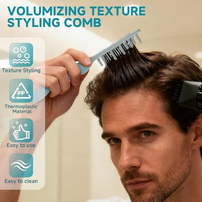 Utmiga Texture Comb – Volumizing Fluffy Styling Comb for Men & Women, Wide-Tooth Texturizing Tool for Volume & Fringe Parting, ABS Plastic with Textured Grip, Grey